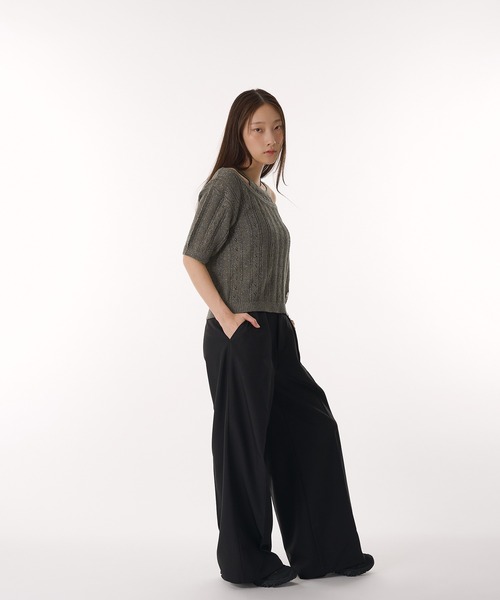 MUHET（ミュエータ）の「2 way glitter layered-look knit t-shirt / ラメレイヤード風ニットTシャツ（Tシャツ/カットソー・レディース・グレー/ネイビー・FREE）」の4枚目の写真