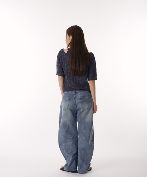 MUHET（ミュエータ）の「2 way glitter layered-look knit t-shirt / ラメレイヤード風ニットTシャツ（Tシャツ/カットソー・レディース・グレー/ネイビー・FREE）」の11枚目の写真