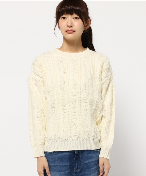 SEVENDAYS=SUNDAY(セブンデイズサンデイ)の「5Gフリンジプルオーバー(ニット/セーター・レディース・キャメル/杢グレー/オートミール・LARGE/MEDIUM)」の4枚目の写真