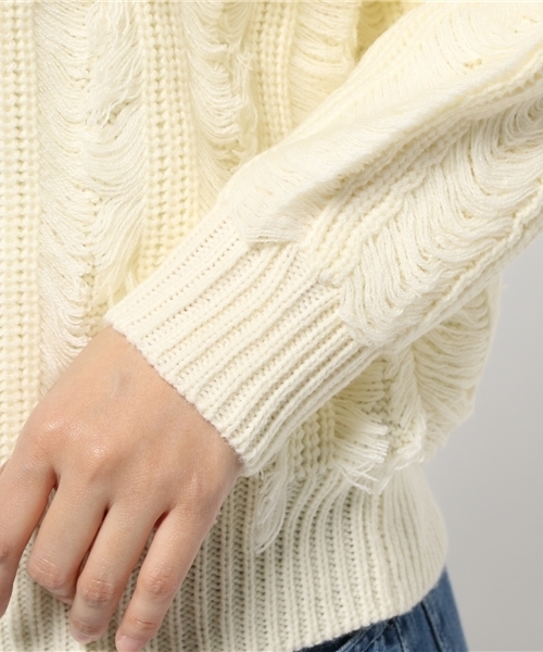 SEVENDAYS=SUNDAY(セブンデイズサンデイ)の「5Gフリンジプルオーバー(ニット/セーター・レディース・キャメル/杢グレー/オートミール・LARGE/MEDIUM)」の8枚目の写真