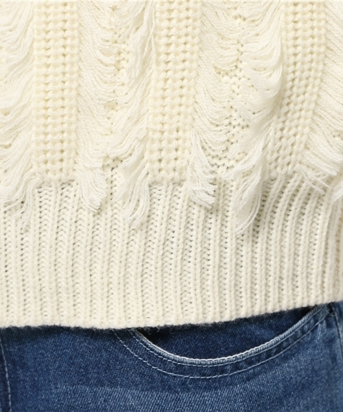 SEVENDAYS=SUNDAY(セブンデイズサンデイ)の「5Gフリンジプルオーバー(ニット/セーター・レディース・キャメル/杢グレー/オートミール・LARGE/MEDIUM)」の9枚目の写真