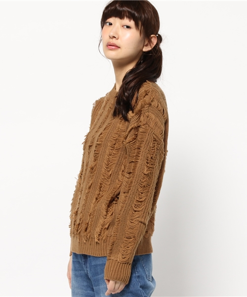 SEVENDAYS=SUNDAY(セブンデイズサンデイ)の「5Gフリンジプルオーバー(ニット/セーター・レディース・キャメル/杢グレー/オートミール・LARGE/MEDIUM)」の12枚目の写真