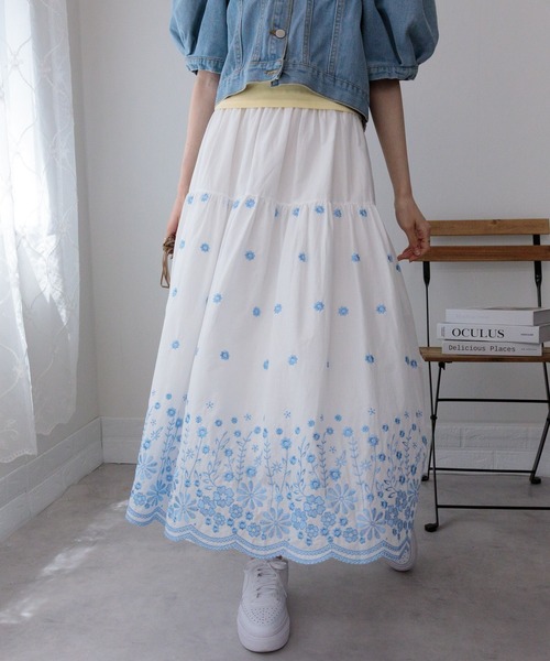 豪華刺繍　パープル　ロングスカート ダンス衣装 広がるスカート【パープル】 サテンスカート