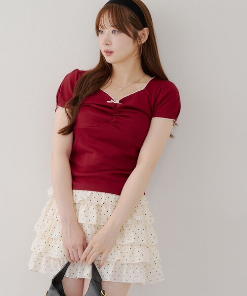 Another Branch olive des olive（アナザーブランチオリーブデオリーブ）の「【＠may_81oセレクト】テレコドロストギャザーT（Tシャツ/カットソー・レディース・ブラウン系その他/レッド/ベージュ系その他/ネイビー/オートミール/ドット・FREE）」の13枚目の写真