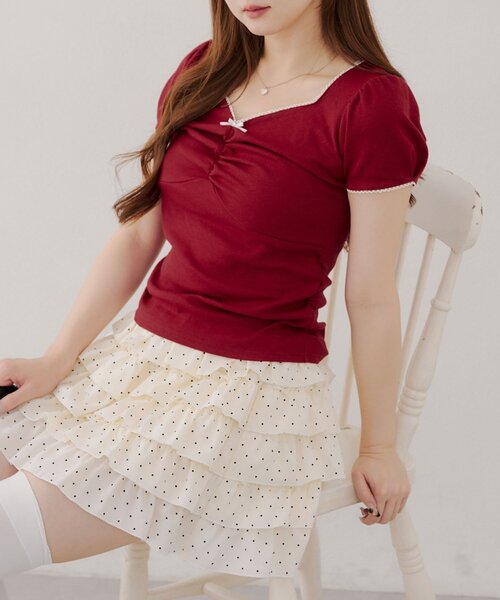 Another Branch olive des olive（アナザーブランチオリーブデオリーブ）の「【＠may_81oセレクト】テレコドロストギャザーT（Tシャツ/カットソー・レディース・ブラウン系その他/レッド/ベージュ系その他/ネイビー/オートミール/ドット・FREE）」の15枚目の写真