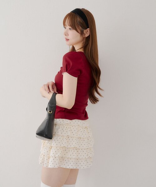 Another Branch olive des olive（アナザーブランチオリーブデオリーブ）の「【＠may_81oセレクト】テレコドロストギャザーT（Tシャツ/カットソー・レディース・ブラウン系その他/レッド/ベージュ系その他/ネイビー/オートミール/ドット・FREE）」の16枚目の写真