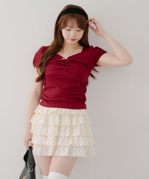 Another Branch olive des olive（アナザーブランチオリーブデオリーブ）の「【＠may_81oセレクト】テレコドロストギャザーT（Tシャツ/カットソー・レディース・ブラウン系その他/レッド/ベージュ系その他/ネイビー/オートミール/ドット・FREE）」の17枚目の写真