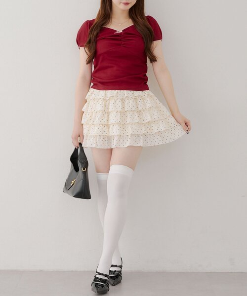 Another Branch olive des olive（アナザーブランチオリーブデオリーブ）の「【＠may_81oセレクト】テレコドロストギャザーT（Tシャツ/カットソー・レディース・ブラウン系その他/レッド/ベージュ系その他/ネイビー/オートミール/ドット・FREE）」の19枚目の写真