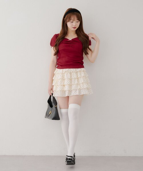 Another Branch olive des olive（アナザーブランチオリーブデオリーブ）の「【＠may_81oセレクト】テレコドロストギャザーT（Tシャツ/カットソー・レディース・ブラウン系その他/レッド/ベージュ系その他/ネイビー/オートミール/ドット・FREE）」の21枚目の写真