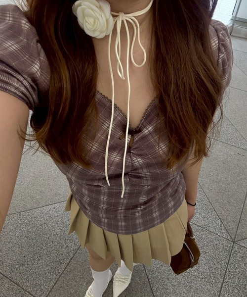 Another Branch olive des olive（アナザーブランチオリーブデオリーブ）の「【＠may_81oセレクト】テレコドロストギャザーT（Tシャツ/カットソー・レディース・ブラウン系その他/レッド/ベージュ系その他/ネイビー/オートミール/ドット・FREE）」の2枚目の写真