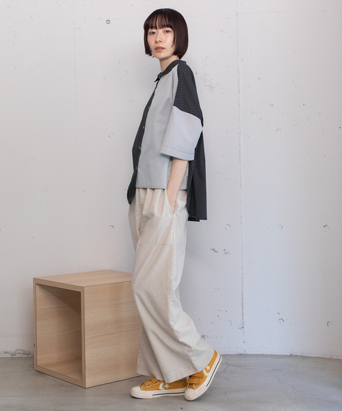 POU DOU DOU（プードゥドゥ）の「異素材ミックスボックスシャツ（シャツ/ブラウス・レディース・ブラック/オフホワイト/ブルー・M）」の11枚目の写真