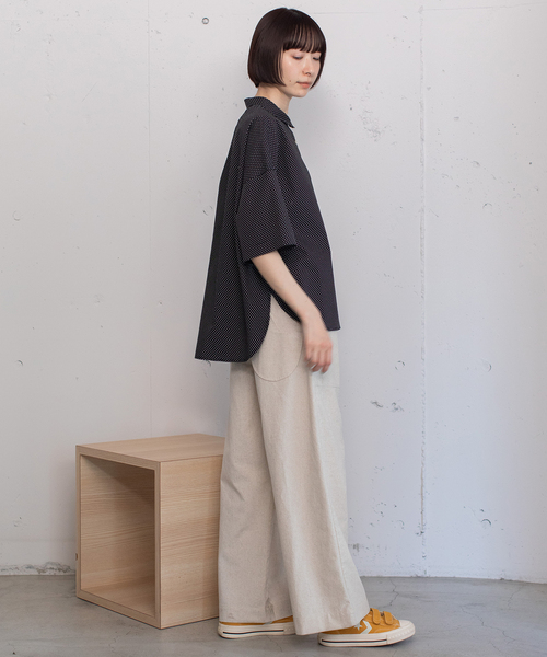 POU DOU DOU（プードゥドゥ）の「異素材ミックスボックスシャツ（シャツ/ブラウス・レディース・ブラック/オフホワイト/ブルー・M）」の13枚目の写真