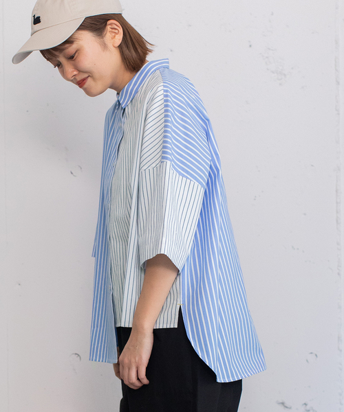 POU DOU DOU（プードゥドゥ）の「異素材ミックスボックスシャツ（シャツ/ブラウス・レディース・ブラック/オフホワイト/ブルー・M）」の18枚目の写真