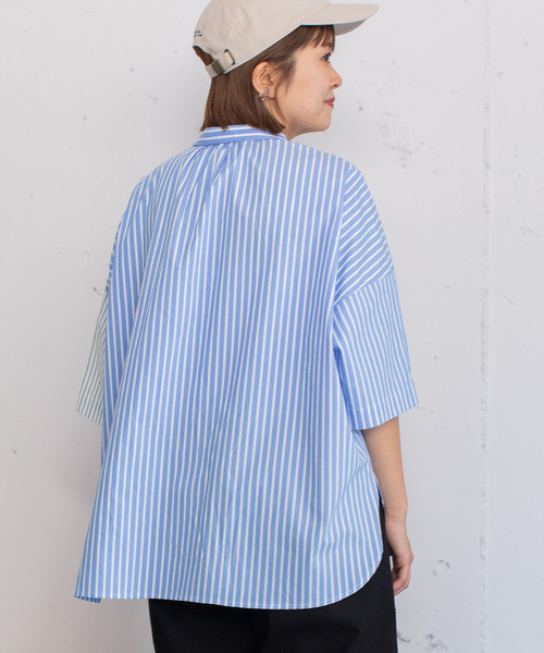 POU DOU DOU（プードゥドゥ）の「異素材ミックスボックスシャツ（シャツ/ブラウス・レディース・ブラック/オフホワイト/ブルー・M）」の19枚目の写真