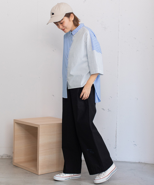 POU DOU DOU（プードゥドゥ）の「異素材ミックスボックスシャツ（シャツ/ブラウス・レディース・ブラック/オフホワイト/ブルー・M）」の21枚目の写真