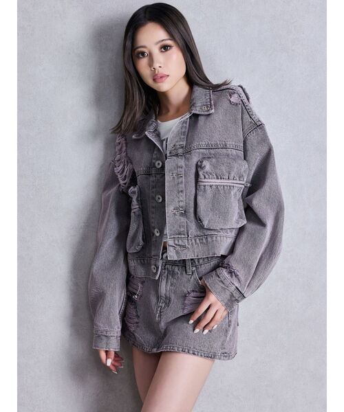 GYDA（ジェイダ）の「ZIP POCKETダメージショートデニムGジャン（デニムジャケット・レディース・ピンク/ブラック/ライトブルー・FREE）」の5枚目の写真
