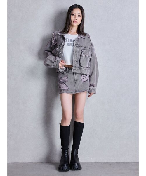 GYDA（ジェイダ）の「ZIP POCKETダメージショートデニムGジャン（デニムジャケット・レディース・ピンク/ブラック/ライトブルー・FREE）」の6枚目の写真
