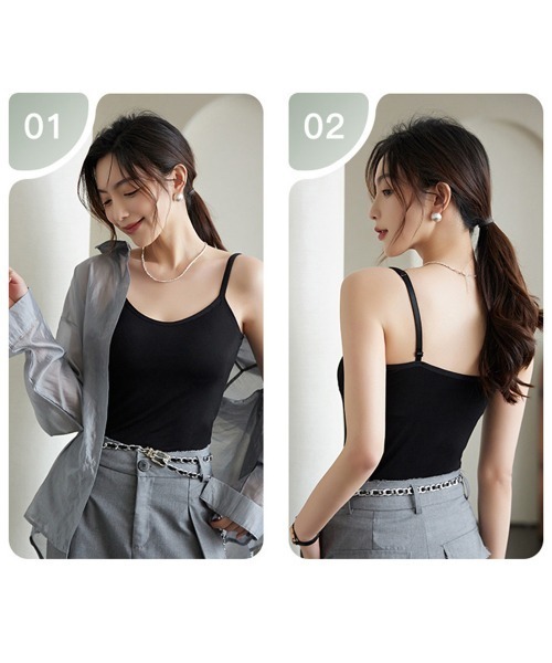 Miniministore(ミニミニストア)の「カップ付きキャミソール 韓国風ブラトップ(キャミソール・レディース・ピンクベージュ/ブラック/グレー/ホワイト・FREE)」の18枚目の写真