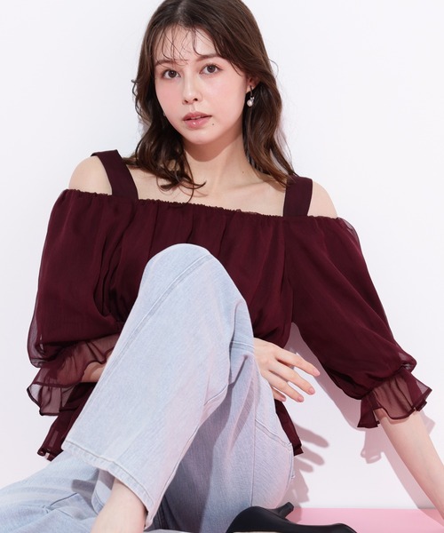 JILL by JILL STUART(ジルバイジルスチュアート)の「◇楊柳オフショルパフブラウス(シャツ/ブラウス・レディース・ホワイト/グリーン/ボルドー・FREE)」の6枚目の写真