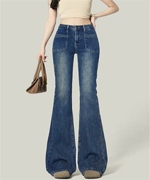 ハイウエスフレアデニムパンツ ストレッチパンツ