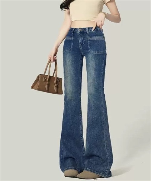 Dream garden(ドリームガーデン)の「ハイウエスフレアデニムパンツ ストレッチパンツ(デニムパンツ・レディース・ブルー・XS/S/M/2XL/XL/L)」の7枚目の写真