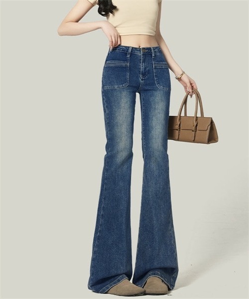 Dream garden(ドリームガーデン)の「ハイウエスフレアデニムパンツ ストレッチパンツ(デニムパンツ・レディース・ブルー・XS/S/M/2XL/XL/L)」の8枚目の写真