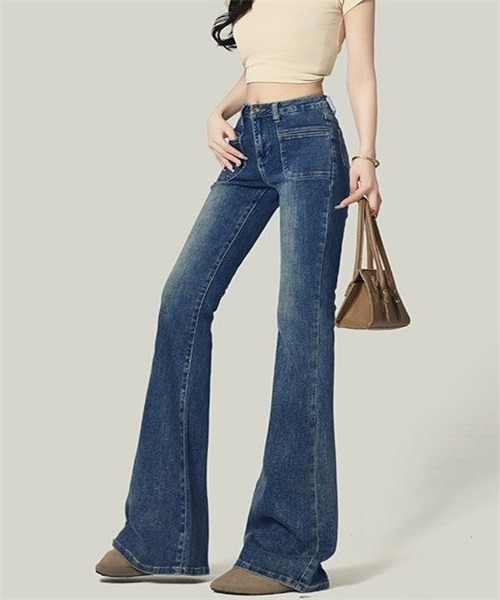 Dream garden(ドリームガーデン)の「ハイウエスフレアデニムパンツ ストレッチパンツ(デニムパンツ・レディース・ブルー・XS/S/M/2XL/XL/L)」の9枚目の写真