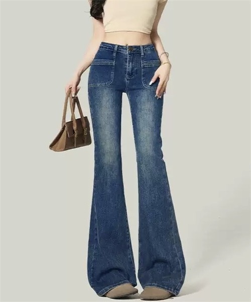 Dream garden(ドリームガーデン)の「ハイウエスフレアデニムパンツ ストレッチパンツ(デニムパンツ・レディース・ブルー・XS/S/M/2XL/XL/L)」の4枚目の写真