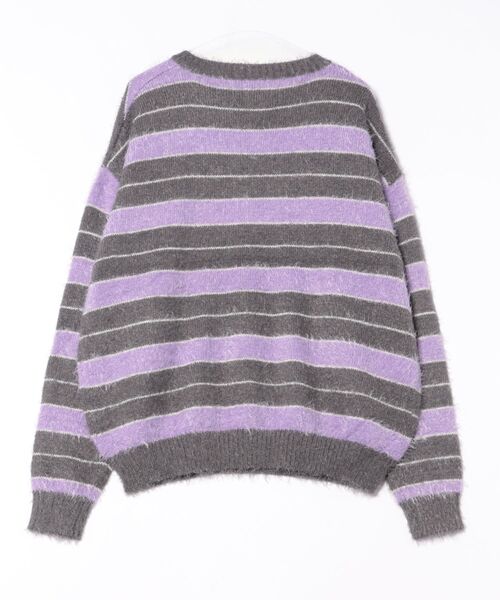 B.I.D.(ビーアイディー)の「《Shaggy Solid/Border Loose V-neck Knit Sweater / シャギー 無地/ボーダー柄 ルーズ Vネック ニットセーター(ニット/セーター・レディース・グレー系・L)」の2枚目の写真