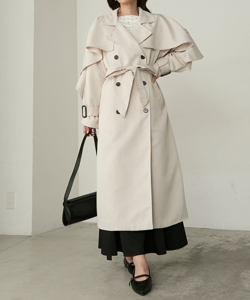 Cherir Mignon（シェリルミニョン）の「【Cherir Mignon】- Silhouette Couture -マルチウェイフリルヨークロングトレンチコート（トレンチコート・レディース・アイボリー/ブラック/ベージュ・S/M）」の6枚目の写真