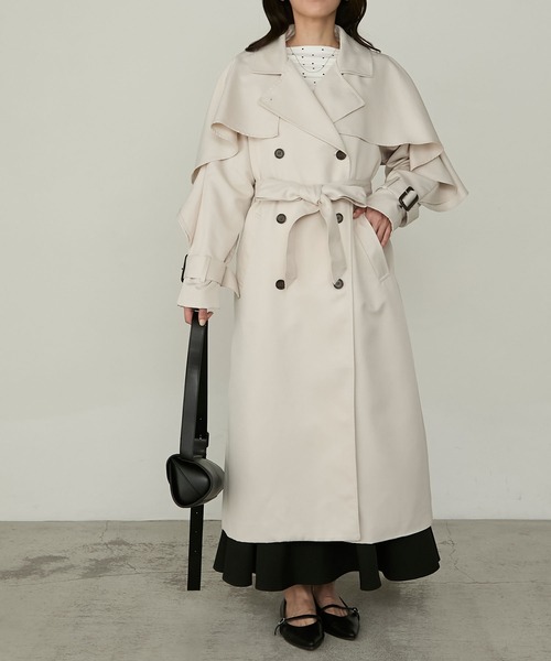 Cherir Mignon（シェリルミニョン）の「【Cherir Mignon】- Silhouette Couture -マルチウェイフリルヨークロングトレンチコート（トレンチコート・レディース・アイボリー/ブラック/ベージュ・S/M）」の8枚目の写真