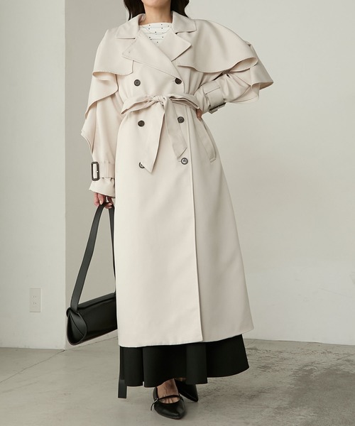 Cherir Mignon（シェリルミニョン）の「【Cherir Mignon】- Silhouette Couture -マルチウェイフリルヨークロングトレンチコート（トレンチコート・レディース・アイボリー/ブラック/ベージュ・S/M）」の19枚目の写真