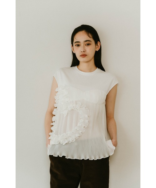 Knuth Marf(クヌースマーフ)の「Knuth Marf heart motif tulle tops(Tシャツ/カットソー・レディース・ホワイト/ブラック・FREE)」の1枚目の写真