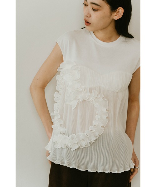 Knuth Marf(クヌースマーフ)の「Knuth Marf heart motif tulle tops(Tシャツ/カットソー・レディース・ホワイト/ブラック・FREE)」の6枚目の写真