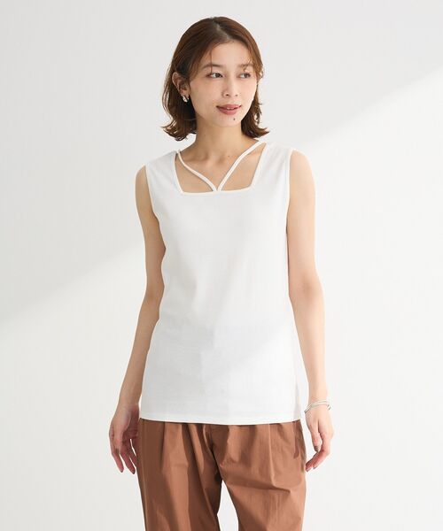 Green　Parks（グリーンパークス）の「マルチストラップテレコタンク（タンクトップ・レディース・オフホワイト/ブラック/ブラウン・FREE）」の4枚目の写真