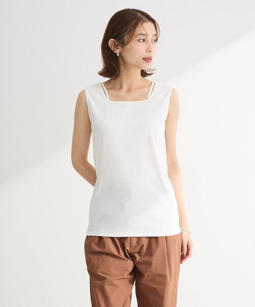 Green　Parks（グリーンパークス）の「マルチストラップテレコタンク（タンクトップ・レディース・オフホワイト/ブラック/ブラウン・FREE）」の7枚目の写真