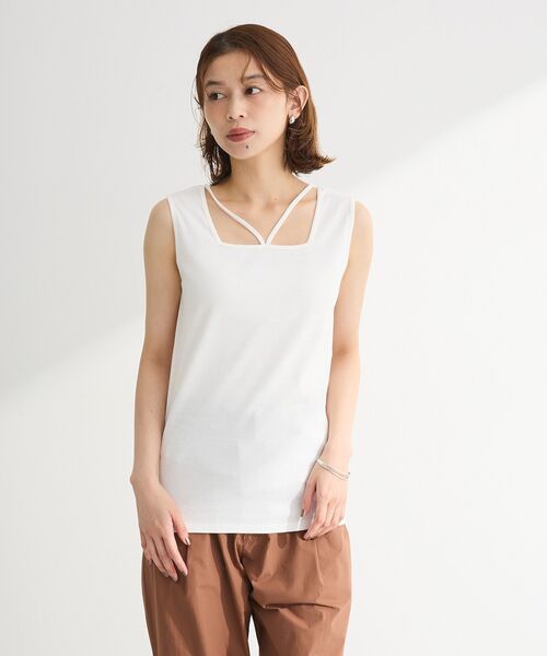 Green　Parks（グリーンパークス）の「マルチストラップテレコタンク（タンクトップ・レディース・オフホワイト/ブラック/ブラウン・FREE）」の8枚目の写真