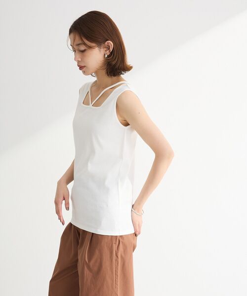 Green　Parks（グリーンパークス）の「マルチストラップテレコタンク（タンクトップ・レディース・オフホワイト/ブラック/ブラウン・FREE）」の9枚目の写真