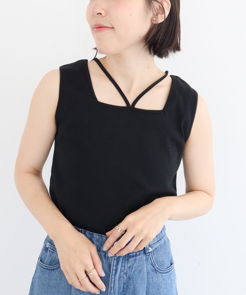 Green　Parks（グリーンパークス）の「マルチストラップテレコタンク（タンクトップ・レディース・オフホワイト/ブラック/ブラウン・FREE）」の2枚目の写真