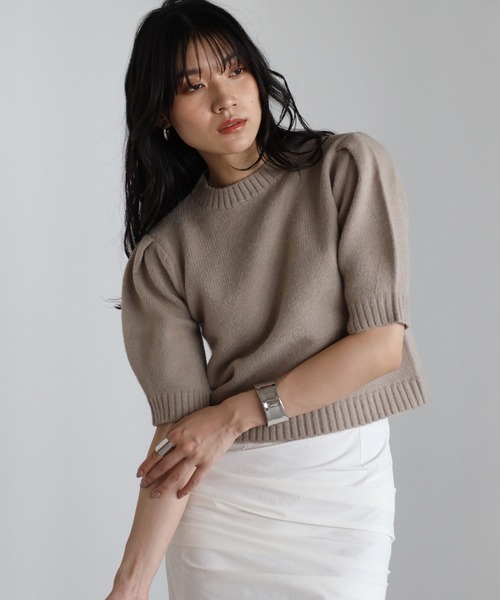 puff half sleeve back ENↃ plate knit / パフハーフスリーブエンクプレートニット