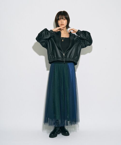 Editt by YECCA VECCA（エディットバイイェッカヴェッカ）の「【archive】レースブロッキングチュールスカート（スカート・レディース・マルチ/ネイビー・FREE）」の3枚目の写真