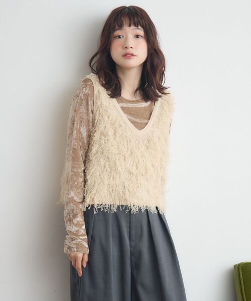 RETRO GIRL(レトロガール)の「ループNTベスト(ニット/セーター・レディース・ブラウン/ナチュラル/ブラック・FREE)」の5枚目の写真