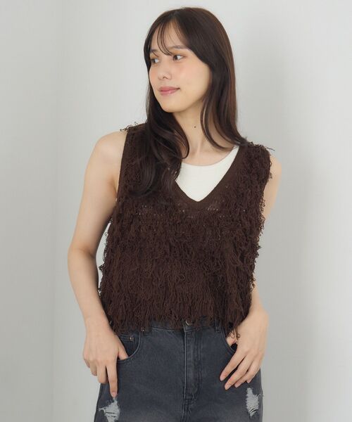 RETRO GIRL(レトロガール)の「ループNTベスト(ニット/セーター・レディース・ブラウン/ナチュラル/ブラック・FREE)」の22枚目の写真