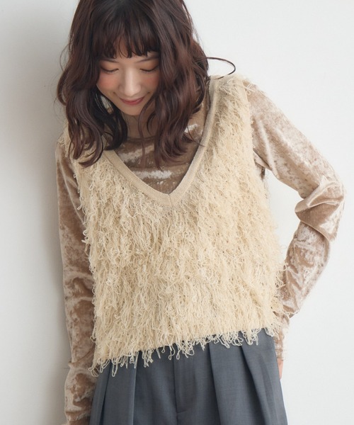 RETRO GIRL(レトロガール)の「ループNTベスト(ニット/セーター・レディース・ブラウン/ナチュラル/ブラック・FREE)」の1枚目の写真