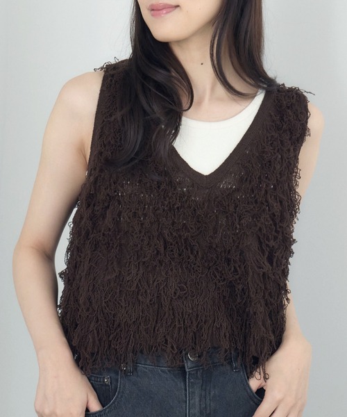 RETRO GIRL(レトロガール)の「ループNTベスト(ニット/セーター・レディース・ブラウン/ナチュラル/ブラック・FREE)」の3枚目の写真