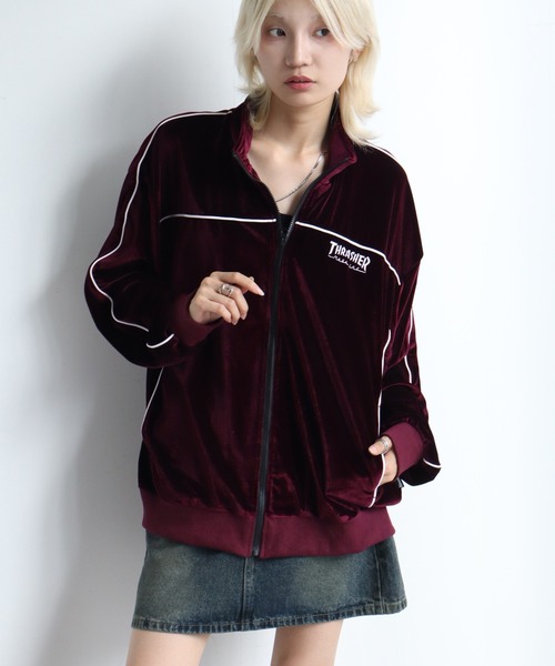 THRASHER(スラッシャー)の「【THRASHER/スラッシャー】パイピングベロア トラックジャケット(ジャージ・メンズ・ネイビー/ブラック/パープル・XL/L/M)」の3枚目の写真