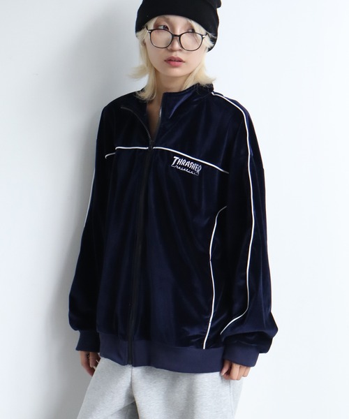 THRASHER(スラッシャー)の「【THRASHER/スラッシャー】パイピングベロア トラックジャケット(ジャージ・メンズ・ネイビー/ブラック/パープル・XL/L/M)」の14枚目の写真