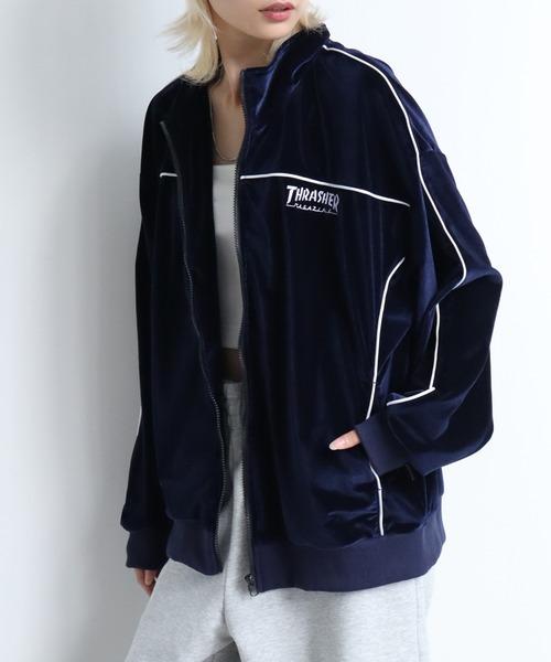 THRASHER(スラッシャー)の「【THRASHER/スラッシャー】パイピングベロア トラックジャケット(ジャージ・メンズ・ネイビー/ブラック/パープル・XL/L/M)」の15枚目の写真