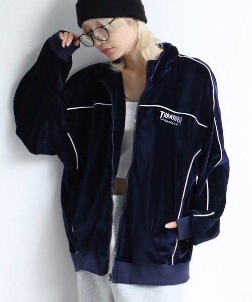THRASHER(スラッシャー)の「【THRASHER/スラッシャー】パイピングベロア トラックジャケット(ジャージ・メンズ・ネイビー/ブラック/パープル・XL/L/M)」の16枚目の写真