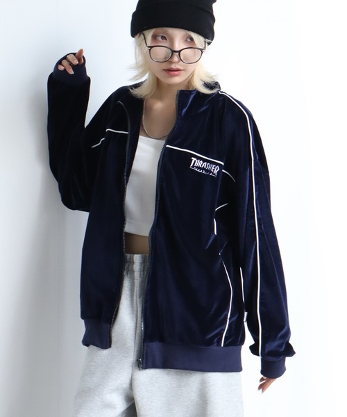 THRASHER(スラッシャー)の「【THRASHER/スラッシャー】パイピングベロア トラックジャケット(ジャージ・メンズ・ネイビー/ブラック/パープル・XL/L/M)」の17枚目の写真